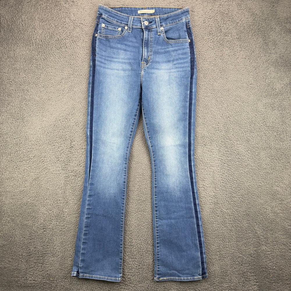 Levis 725 High‎ Rise Bootcut Jeans Blue Denim Tuxedo Stripe Womens 29